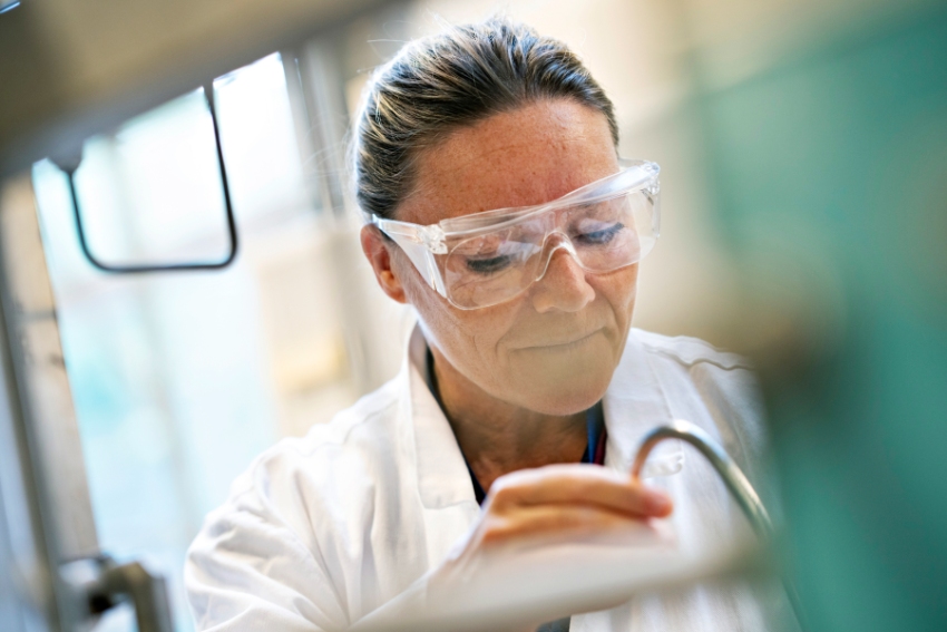 Face of a scientist in a laboratory.